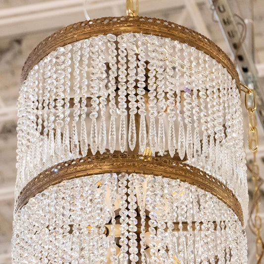 Defineleda Petite French Tiered Dark Brass Chandelier with Beaded Crystal and Icicle Drops